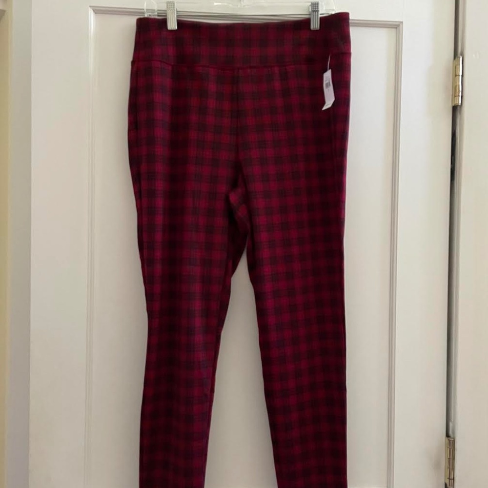 NWT GAP Factory High Rise Print Ponte Red Plaid Leggings Size Large